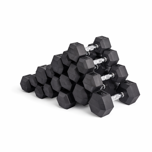 Hex Dumbbell Weight Set 2.5kg–30kg Rubber Encased Cast Iron | Anti-Roll Hex Design