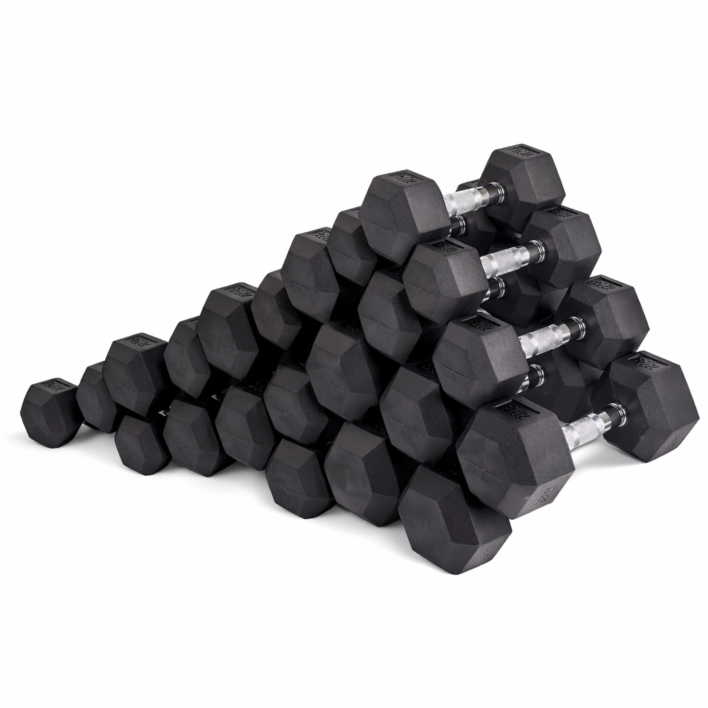 Hex Dumbbell Set 2.5kg–60kg Rubber Encased Cast Iron Weights