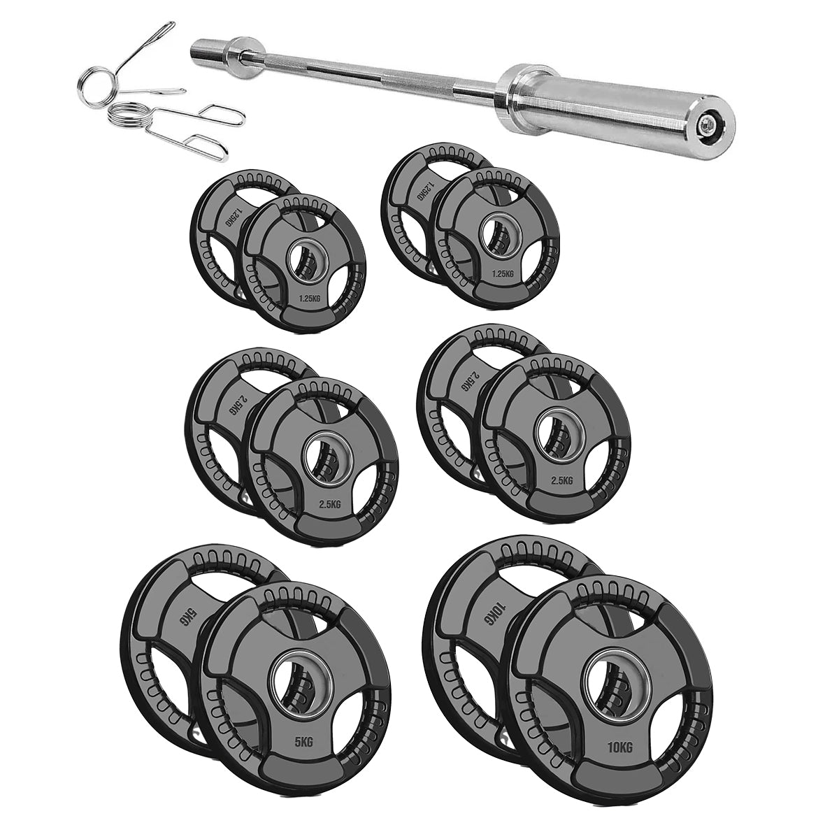 Tri-Grip Olympic Weight Plates – Rubber Coated Cast Iron 2-Inch Plates for Barbell Deadlifts, Powerlifting & Strength Training Home Gym Equipment