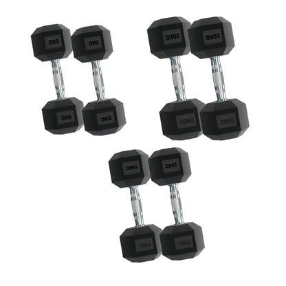 Premium Hex Dumbbell Set - 3 Pairs with Sturdy 3-Tier Tree Rack - Rubber Coated Weights from 2.5kg to 15kg - Ergonomic Contoured Handles for Maximum Comfort - Full Body Strength Training