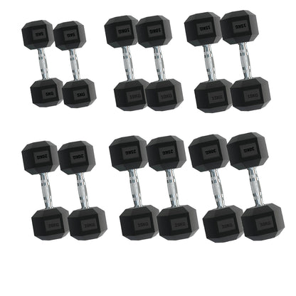 Premium Hex Dumbbell Set - Complete 6 Pairs with A6 Tree Rack - Rubber Coated Weights from 2.5kg to 30kg - Commercial Grade Knurled Grip - Heavy Duty Vertical Storage Solution for Home Gym or Studio
