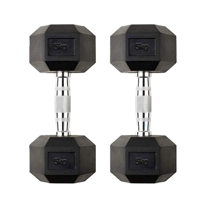 Premium Hex Dumbbells – Rubber Coated Cast Iron Dumbbell Weights with Anti-Roll Hex Design | Single or Pair Options | Strength Training Hand Weights for Men & Women | Home Gym & Commercial Use