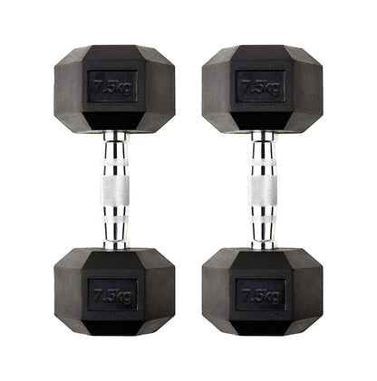 Premium Hex Dumbbells – Rubber Coated Cast Iron Dumbbell Weights with Anti-Roll Hex Design | Single or Pair Options | Strength Training Hand Weights for Men & Women | Home Gym & Commercial Use