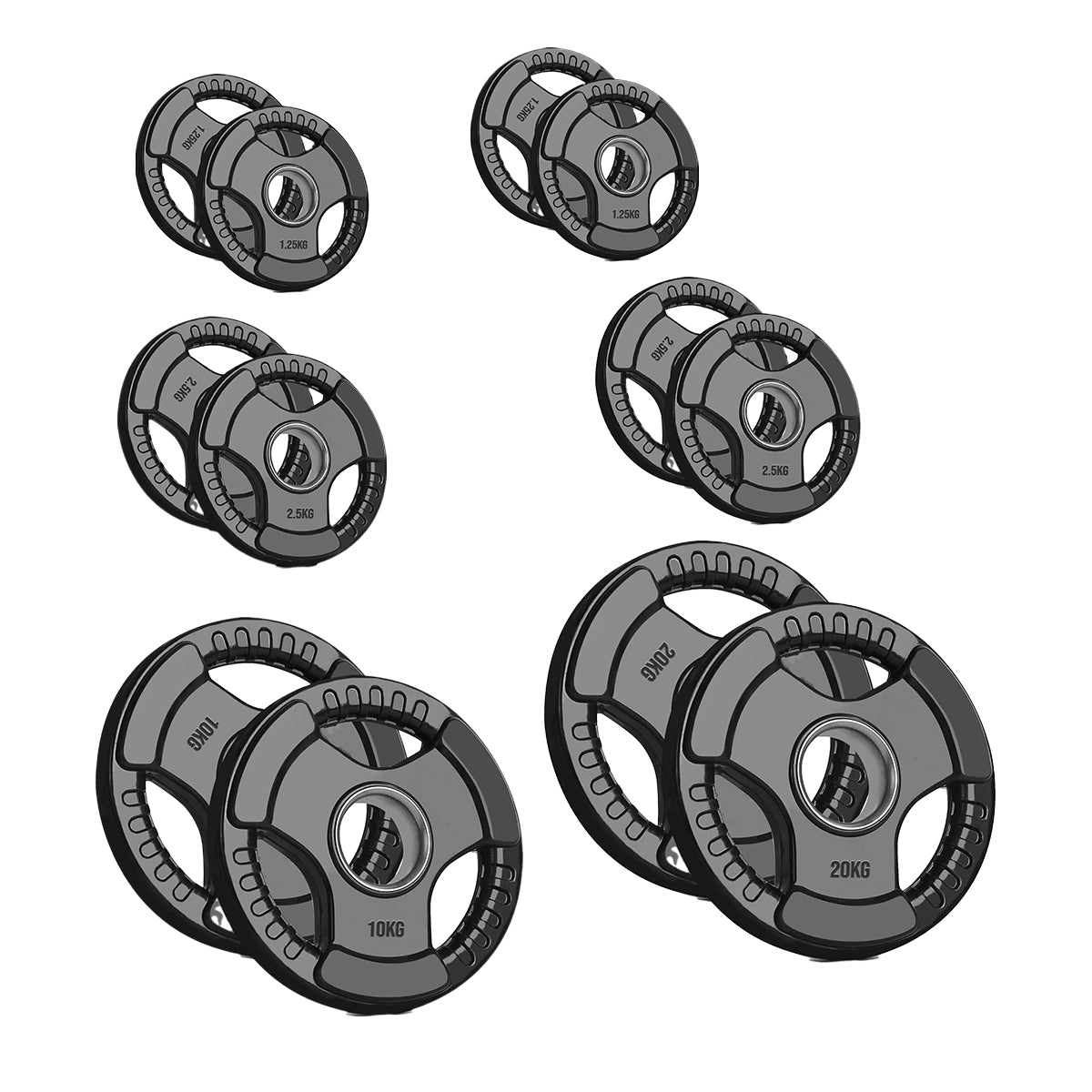 Tri-Grip Olympic Weight Plates – Rubber Coated Cast Iron 2-Inch Plates for Barbell Deadlifts, Powerlifting & Strength Training Home Gym Equipment