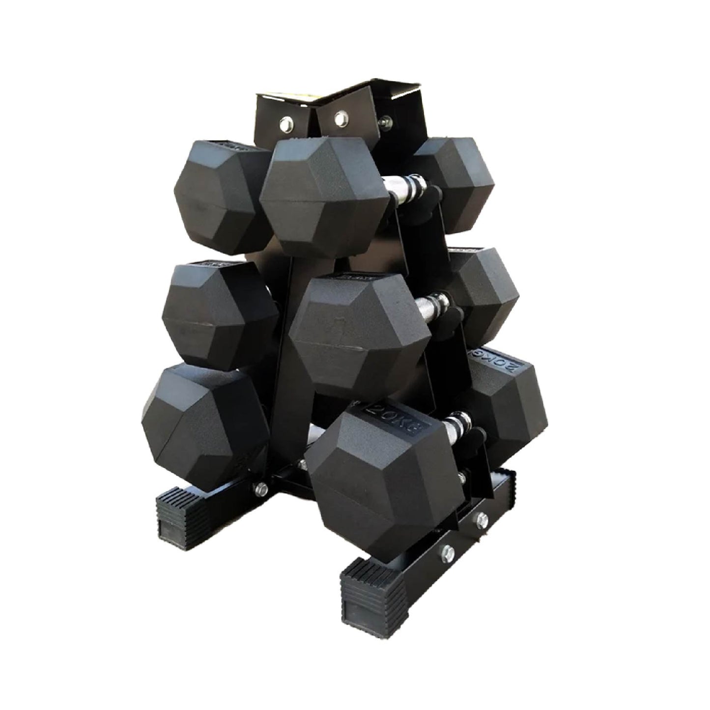 Hex Dumbbell Set with A3 Rack, Rubber Coated 5–12.5kg Pairs