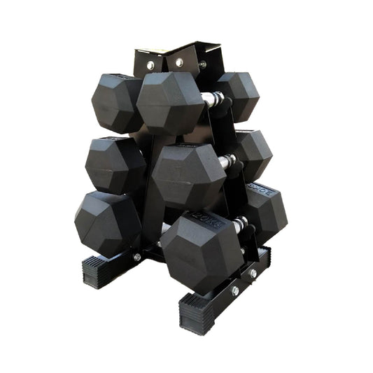 Hex Dumbbell Set with A3 Rack 2.5kg–7.5kg Pairs, Rubber Coated Weights