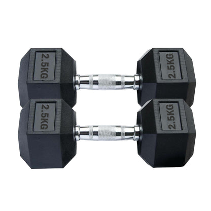 Professional Hex Dumbbells Set - Rubber Coated Weights from 2.5kg  to 60kg - Anti-Rolling Hexagonal Design with Ergonomic Metal Handles - Perfect for Home