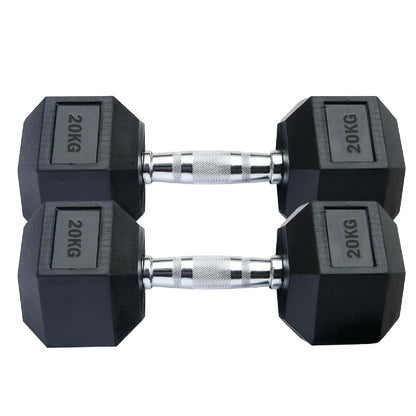 Professional Hex Dumbbells Set - Rubber Coated Weights from 2.5kg  to 60kg - Anti-Rolling Hexagonal Design with Ergonomic Metal Handles - Perfect for Home