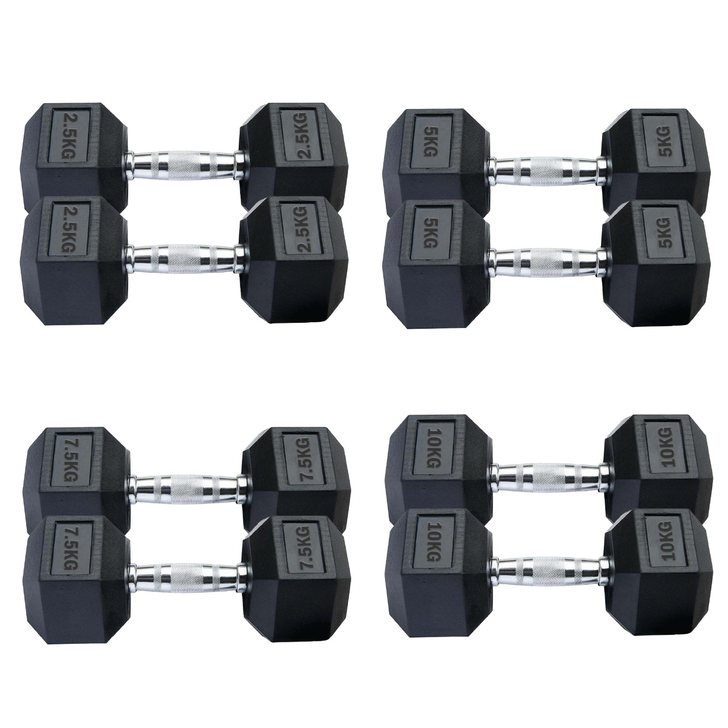 Professional Hex Dumbbells Set - Rubber Coated Weights from 2.5kg  to 60kg - Anti-Rolling Hexagonal Design with Ergonomic Metal Handles - Perfect for Home