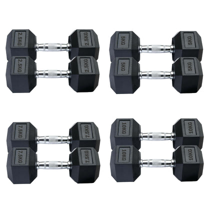 Professional Hex Dumbbells Set - Rubber Coated Weights from 2.5kg  to 60kg - Anti-Rolling Hexagonal Design with Ergonomic Metal Handles - Perfect for Home