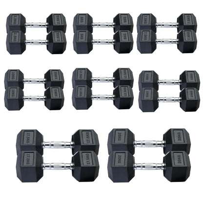 Professional Hex Dumbbells Set - Rubber Coated Weights from 2.5kg  to 60kg - Anti-Rolling Hexagonal Design with Ergonomic Metal Handles - Perfect for Home