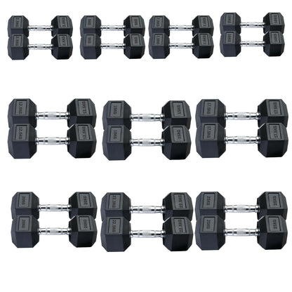 Professional Hex Dumbbells Set - Rubber Coated Weights from 2.5kg  to 60kg - Anti-Rolling Hexagonal Design with Ergonomic Metal Handles - Perfect for Home