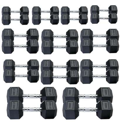 Professional Hex Dumbbells Set - Rubber Coated Weights from 2.5kg  to 60kg - Anti-Rolling Hexagonal Design with Ergonomic Metal Handles - Perfect for Home