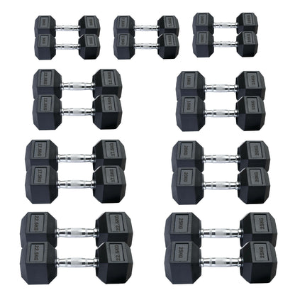 Professional Hex Dumbbells Set - Rubber Coated Weights from 2.5kg  to 60kg - Anti-Rolling Hexagonal Design with Ergonomic Metal Handles - Perfect for Home