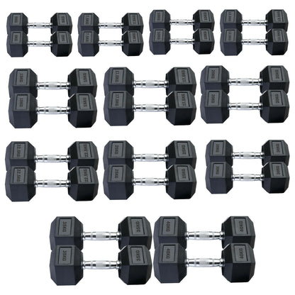 Professional Hex Dumbbells Set - Rubber Coated Weights from 2.5kg  to 60kg - Anti-Rolling Hexagonal Design with Ergonomic Metal Handles - Perfect for Home