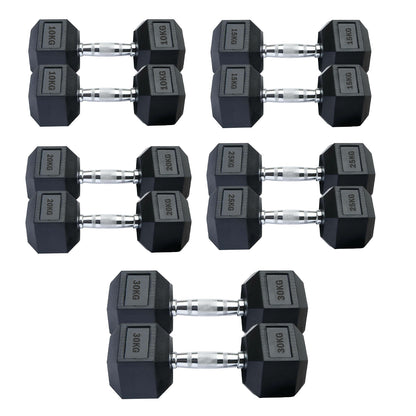 Professional Hex Dumbbells Set - Rubber Coated Weights from 2.5kg  to 60kg - Anti-Rolling Hexagonal Design with Ergonomic Metal Handles - Perfect for Home