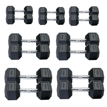 Professional Hex Dumbbells Set - Rubber Coated Weights from 2.5kg  to 60kg - Anti-Rolling Hexagonal Design with Ergonomic Metal Handles - Perfect for Home