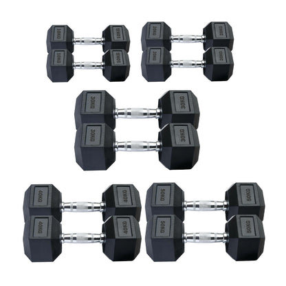 Professional Hex Dumbbells Set - Rubber Coated Weights from 2.5kg  to 60kg - Anti-Rolling Hexagonal Design with Ergonomic Metal Handles - Perfect for Home