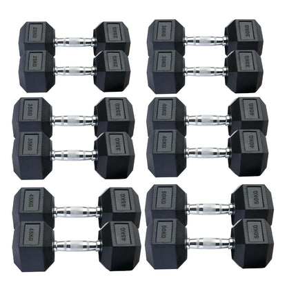 Professional Hex Dumbbells Set - Rubber Coated Weights from 2.5kg  to 60kg - Anti-Rolling Hexagonal Design with Ergonomic Metal Handles - Perfect for Home