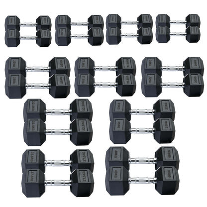 Professional Hex Dumbbells Set - Rubber Coated Weights from 2.5kg  to 60kg - Anti-Rolling Hexagonal Design with Ergonomic Metal Handles - Perfect for Home
