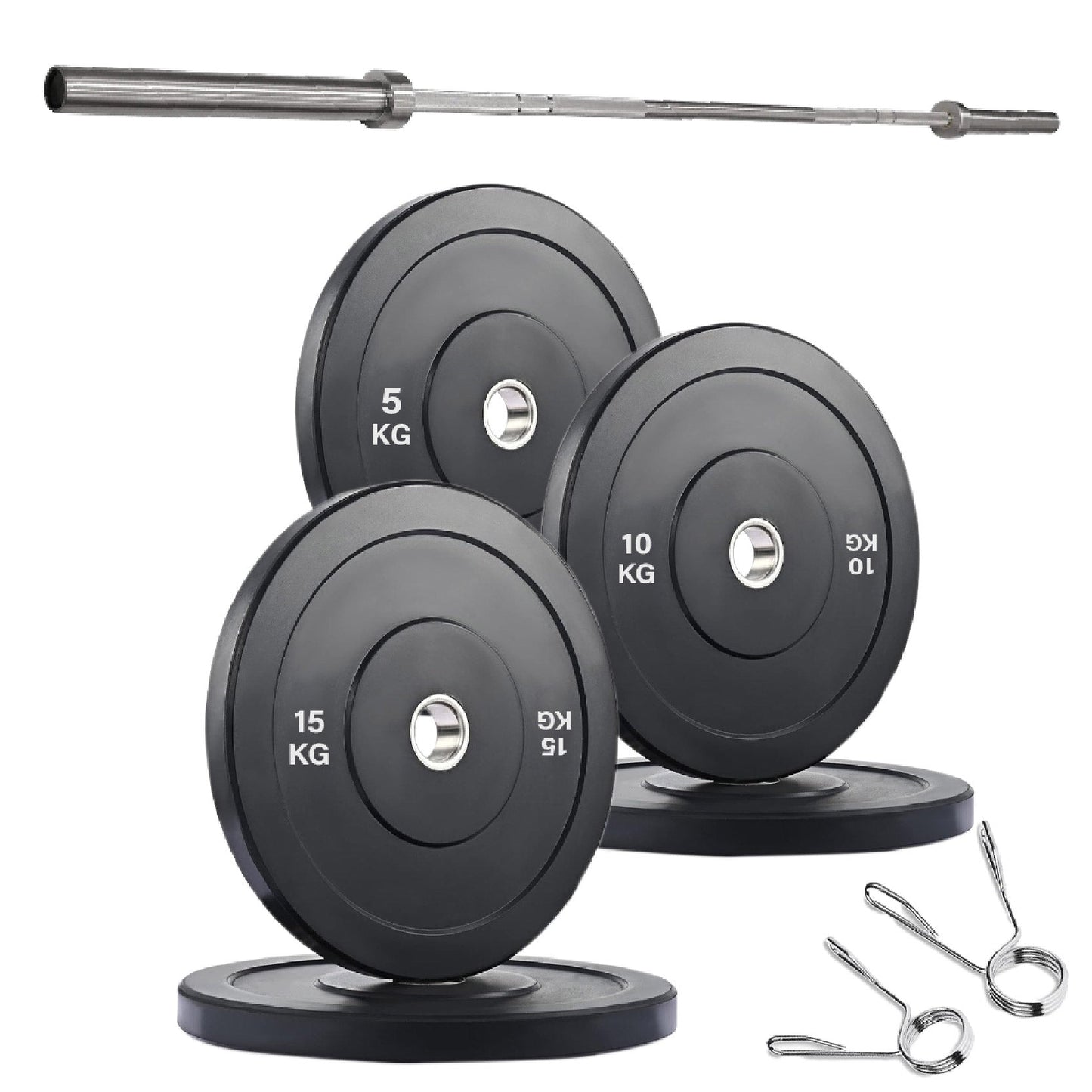 Professional Olympic Bumper Plates - High-Grade Rubber Coated Weight Discs with 2-Inch Stainless Steel Insert - Color-Coded Plate Sets for Weightlifting, Powerlifting, CrossFit Training