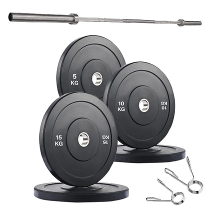 Professional Olympic Bumper Plates - High-Grade Rubber Coated Weight Discs with 2-Inch Stainless Steel Insert - Color-Coded Plate Sets for Weightlifting, Powerlifting, CrossFit Training
