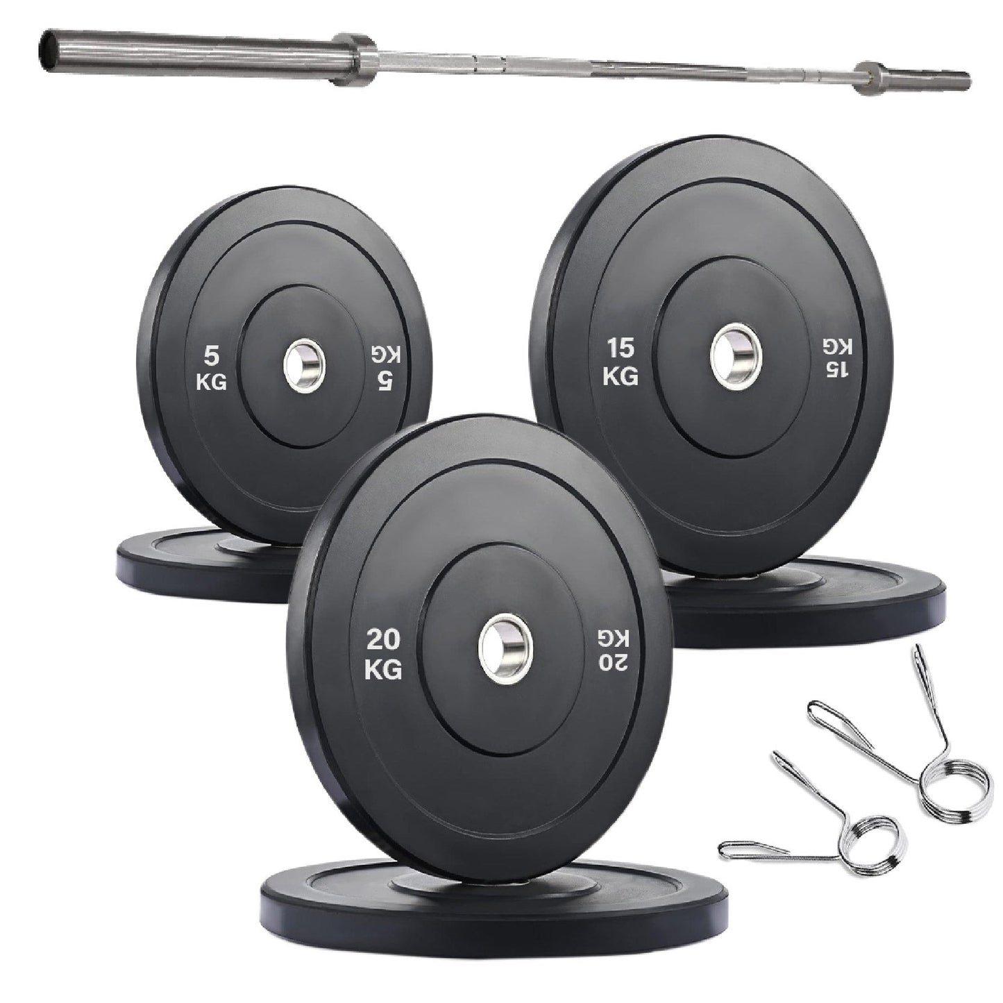 Professional Olympic Bumper Plates - High-Grade Rubber Coated Weight Discs with 2-Inch Stainless Steel Insert - Color-Coded Plate Sets for Weightlifting, Powerlifting, CrossFit Training