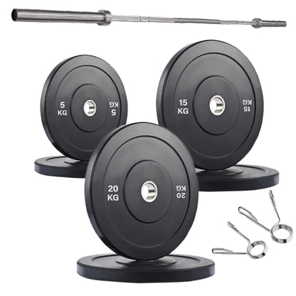 Professional Olympic Bumper Plates - High-Grade Rubber Coated Weight Discs with 2-Inch Stainless Steel Insert - Color-Coded Plate Sets for Weightlifting, Powerlifting, CrossFit Training