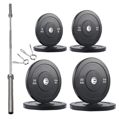 Professional Olympic Bumper Plates - High-Grade Rubber Coated Weight Discs with 2-Inch Stainless Steel Insert - Color-Coded Plate Sets for Weightlifting, Powerlifting, CrossFit Training
