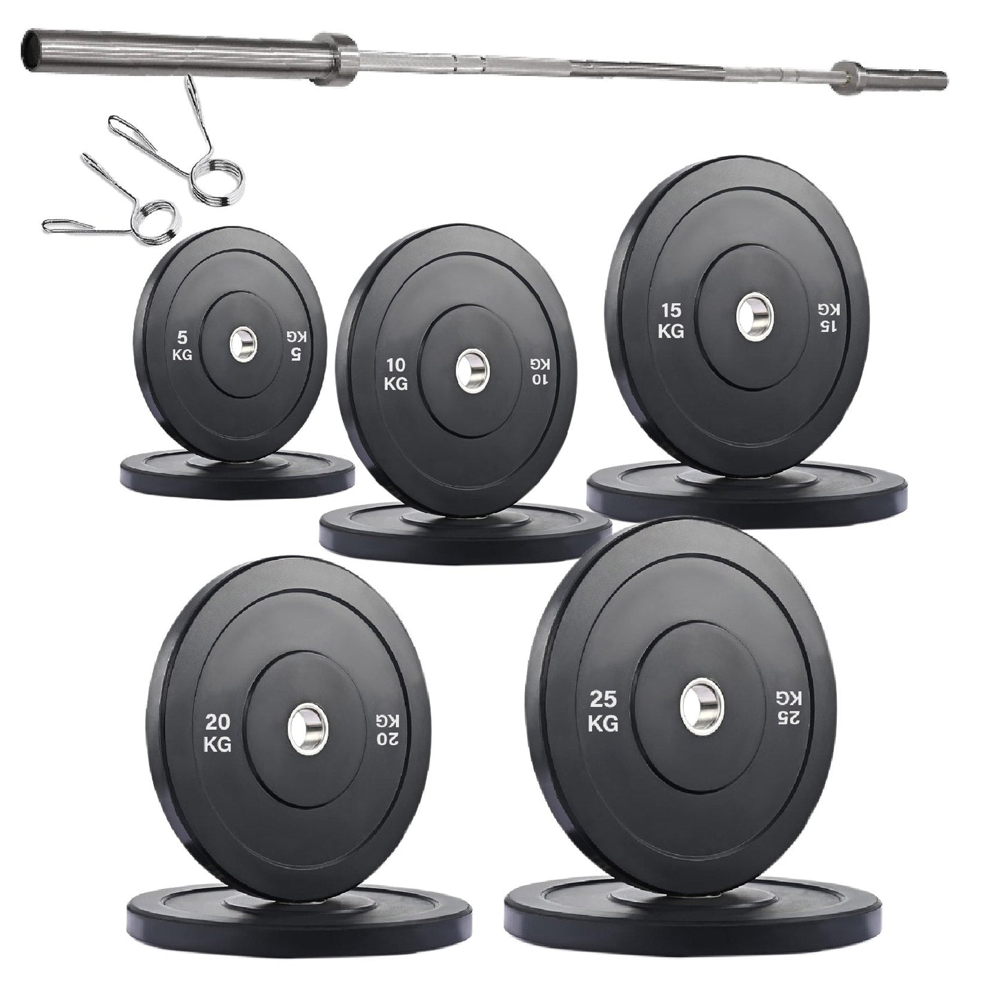 Professional Olympic Bumper Plates - High-Grade Rubber Coated Weight Discs with 2-Inch Stainless Steel Insert - Color-Coded Plate Sets for Weightlifting, Powerlifting, CrossFit Training