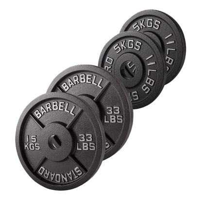 Professional Cast Iron Weight Plates - Durable Strength Training Discs for Standard Barbells - Premium Fitness Equipment for Home and Commercial Gym Use - Available in Singles, Pairs and Complete Sets