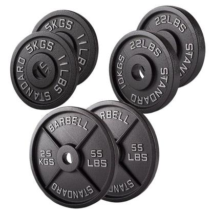 Professional Cast Iron Weight Plates - Durable Strength Training Discs for Standard Barbells - Premium Fitness Equipment for Home and Commercial Gym Use - Available in Singles, Pairs and Complete Sets