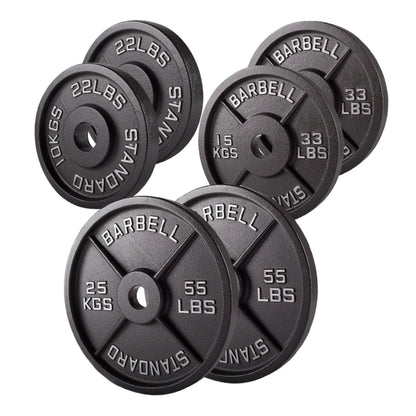 Professional Cast Iron Weight Plates - Durable Strength Training Discs for Standard Barbells - Premium Fitness Equipment for Home and Commercial Gym Use - Available in Singles, Pairs and Complete Sets