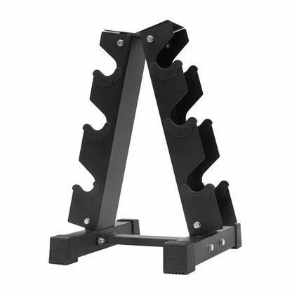 Black metal drink holder with multiple shelves on a white background