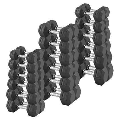 Premium Hex Dumbbells – Rubber Coated Cast Iron Dumbbell Weights with Anti-Roll Hex Design | Single or Pair Options | Strength Training Hand Weights for Men & Women | Home Gym & Commercial Use