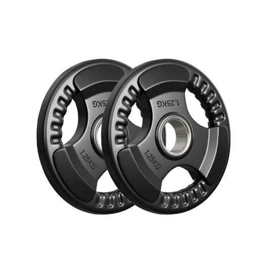 Two black weight plates with '1.25KG' marking on a white background