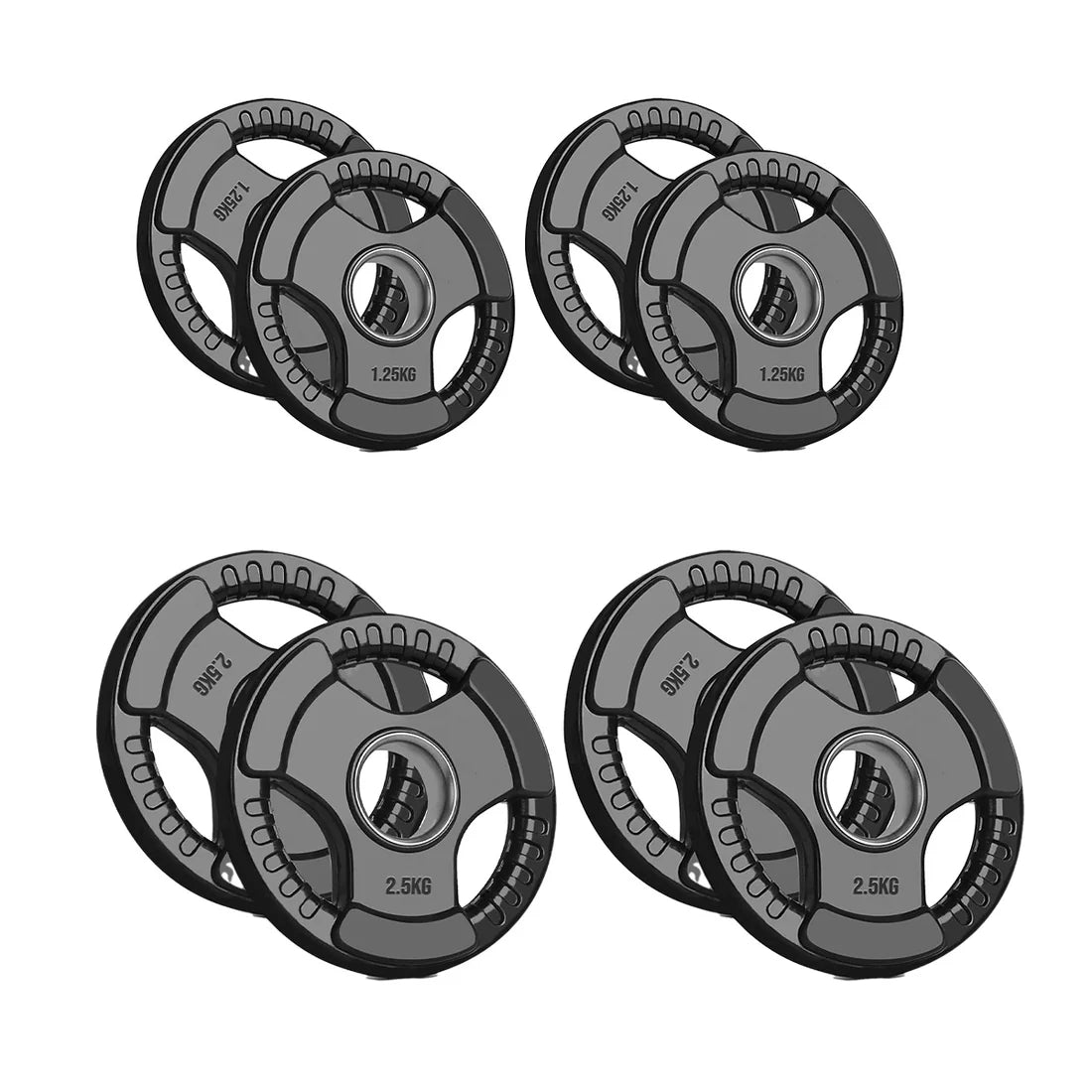 Set of four weight plates with '2.5kg' and '1.25kg' labels on a white background