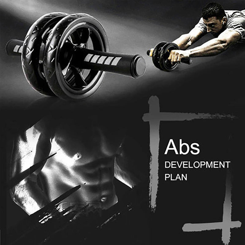 Black ab roller with close-up insets on a white background