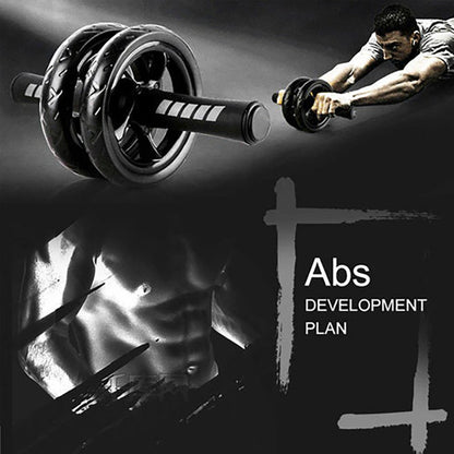 Black ab roller with close-up insets on a white background