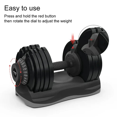 Adjustable dumbbell set with instructions on how to use it