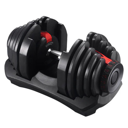 Pair of adjustable dumbbells on a white background