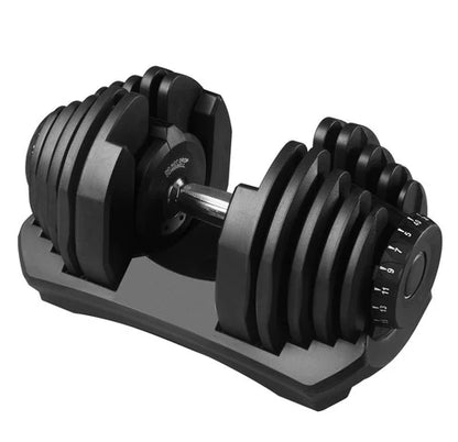 Pair of adjustable dumbbells on a white background