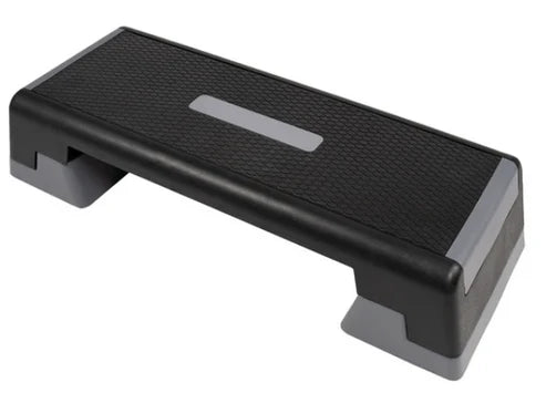 Black and gray step platform on a white background