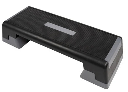 Black and gray step platform on a white background