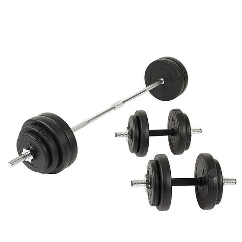 Barbell with weight plates on a white background