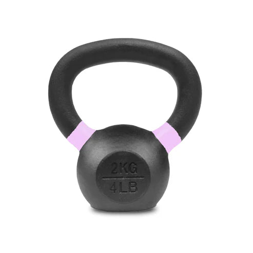 Black kettlebell with pink accents on a white background