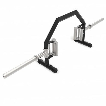 Black and silver cable machine gym equipment on a white background