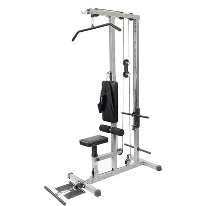 Gym equipment with various attachments on a white background