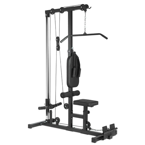 Black cable machine gym equipment on a white background