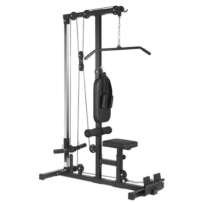 Black cable machine gym equipment on a white background